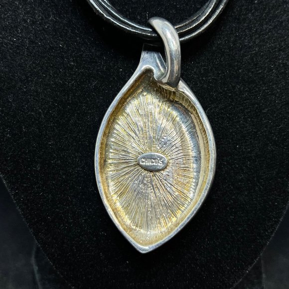 Vintage Chicos 5 Strand Corded Necklace W/Heavy Silver Tone Leaf Pendant (3693) - Picture 5 of 7